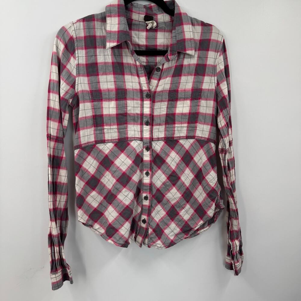 Free People We the free Pink and white gingham button down shirt
